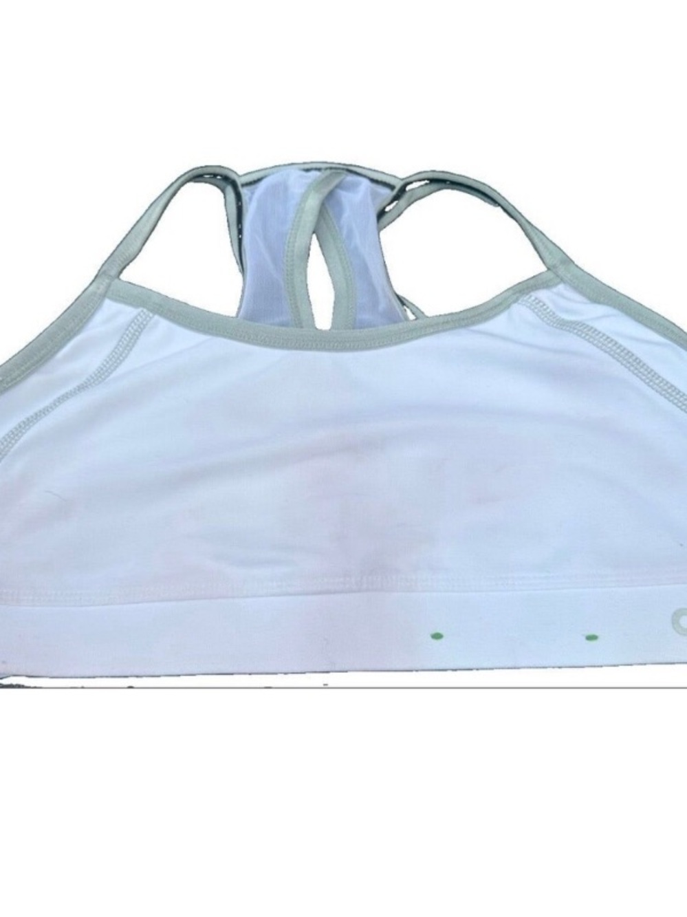 ALO Yoga White Racerback Swim Bikini Top with Light Gray Trim